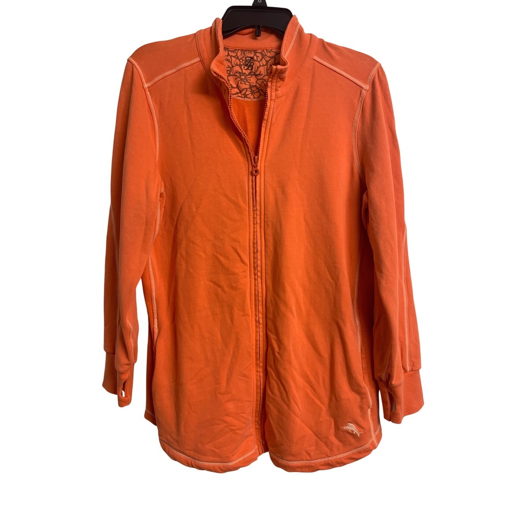 Tommy Bahama  Orange Full Zip Sweatshirt Thumbholes Mock Neck Large